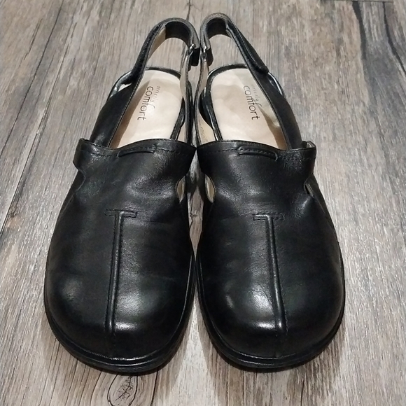 Strickly Comfort Slingback Leather Mules Womens Size 7.5 Black Round Toe Shoes - Picture 1 of 10